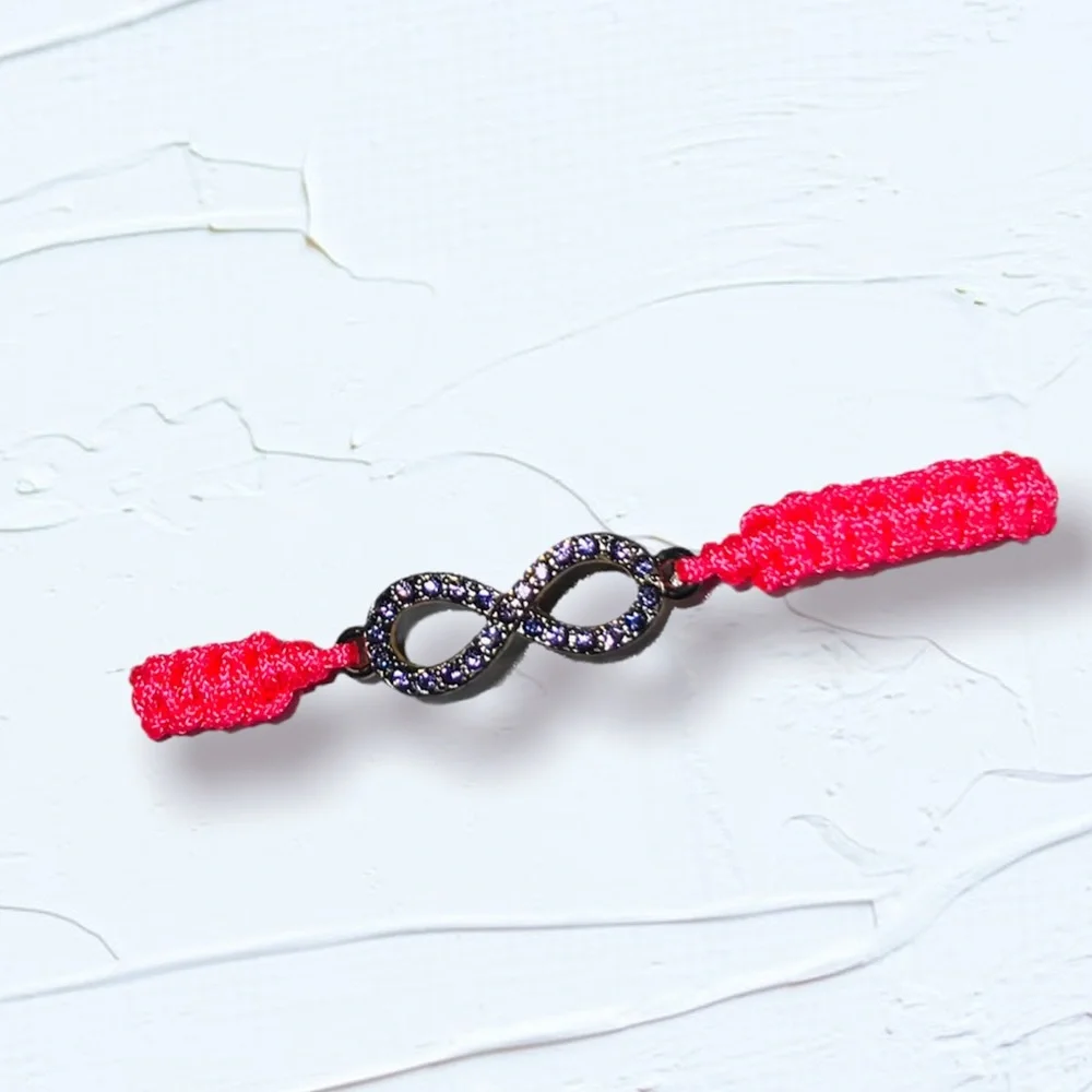 Neon Pink Retro Rhinestone Studded Infinity Adjustable Bracelet